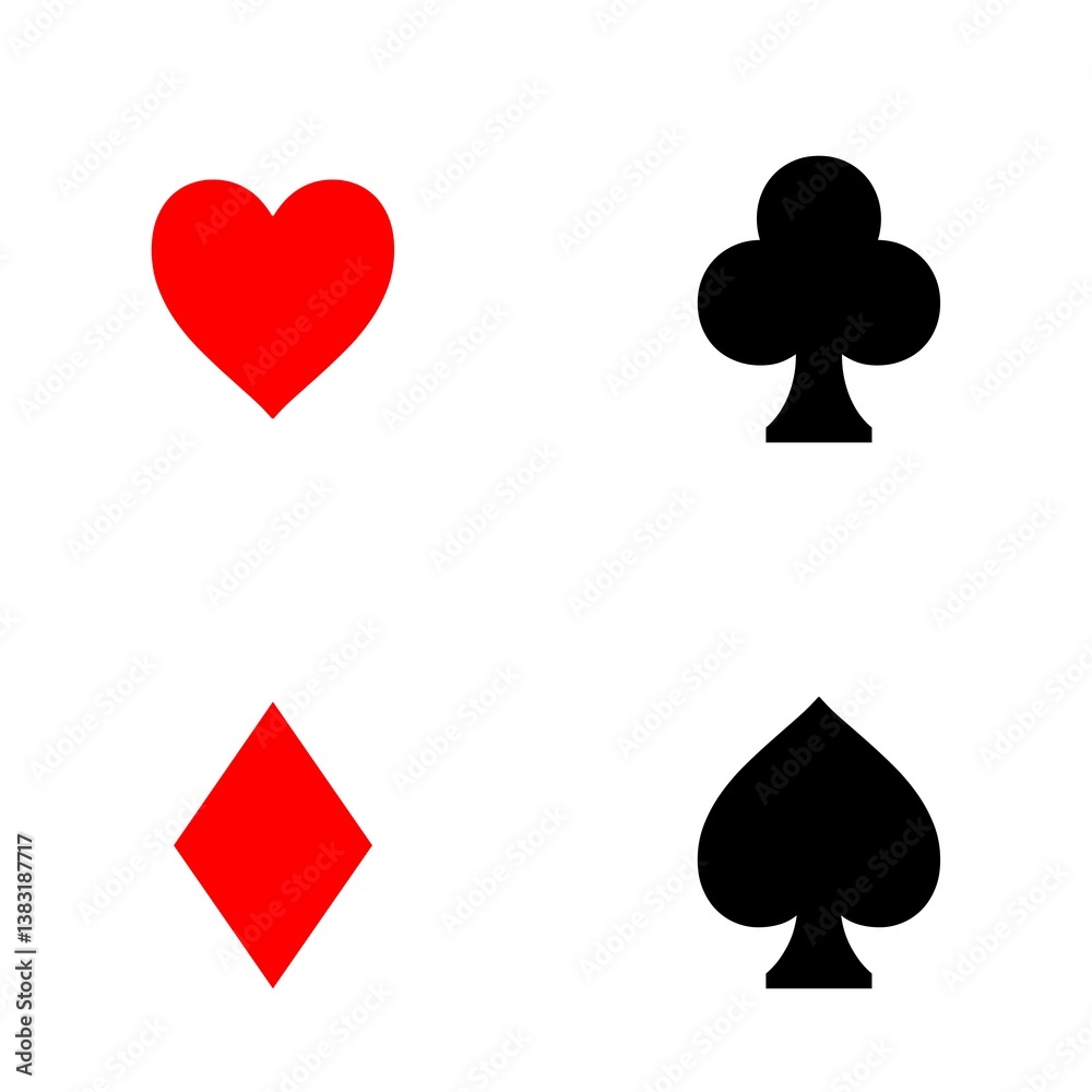 playing card suit symbols red heart black club black spade and red diamond on white background ideal as a concept of betting luck