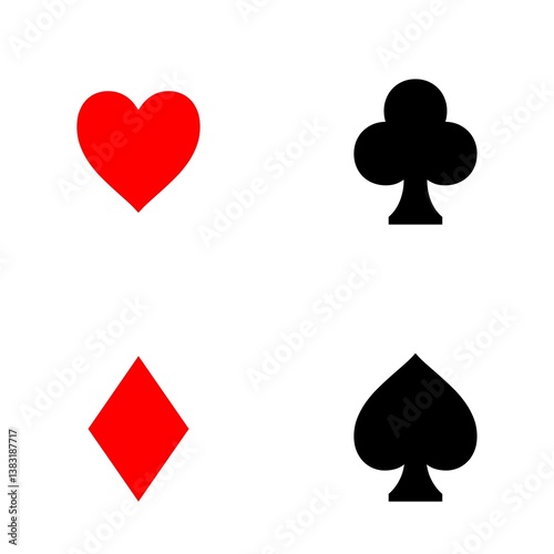 Obraz na płótnie playing card suit symbols red heart black club black spade and red diamond on white background ideal as a concept of betting luck w salonie