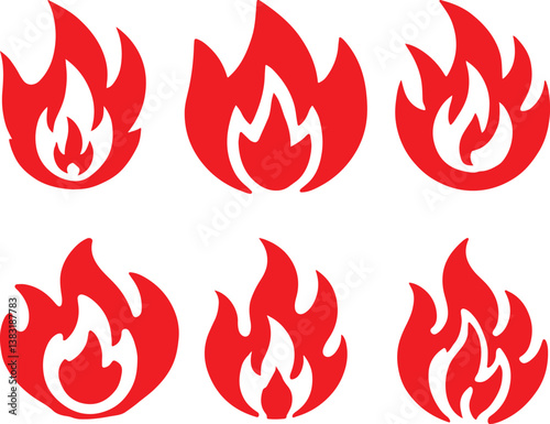 Fire icon silhouette vector set