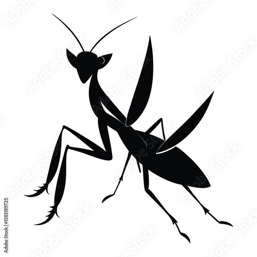 Black silhouette Praying mantis with white background 