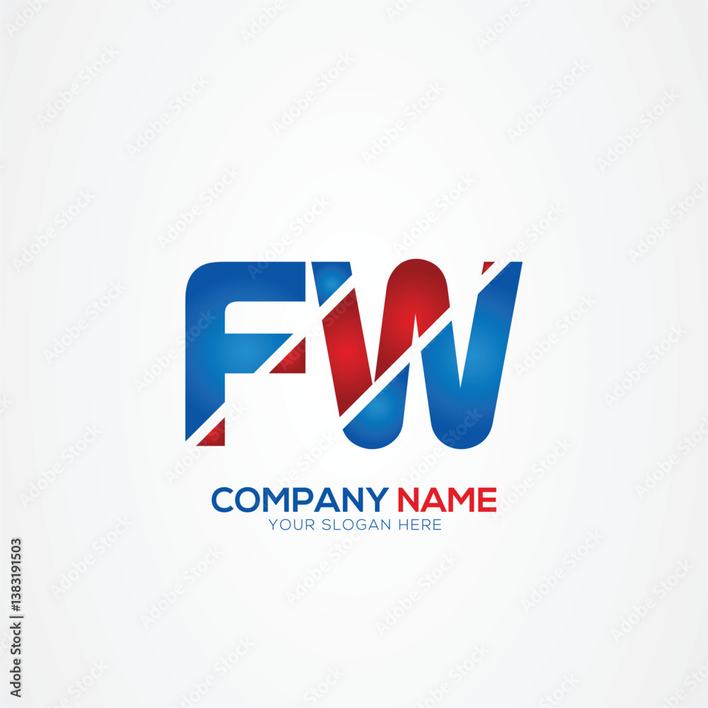 FW or WF Creative Modern Letters Logo Design Element red and blue