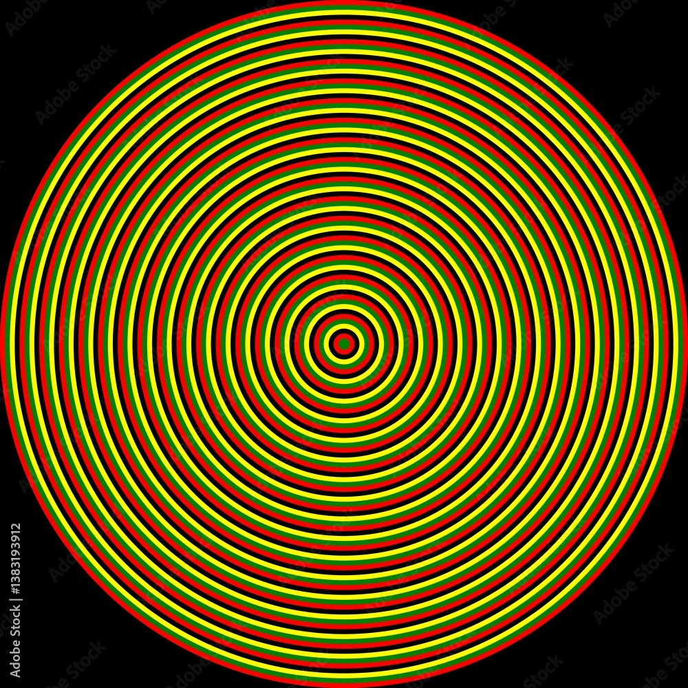 70 concentric circles in alternating Green yellow red and black colors like a flag 70 concentric circles in alternating Green yellow red and black colors like a flag