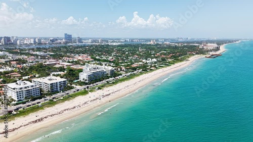 Wallpaper Mural Aerial: Municipal Beach next to Atlantic Ocean with hotels and sand beach during the day in West Palm Beach, Florida, USA, jib up drone shot Torontodigital.ca