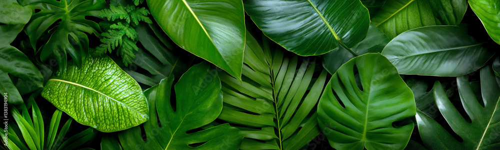 Fototapeta premium an overhead shot looking down at a dense arrangement of large green leaves