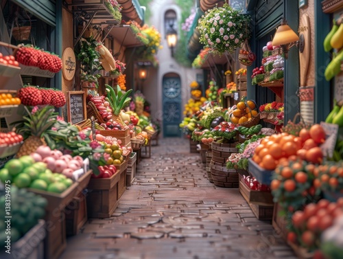 Miniature fruit market alleyway