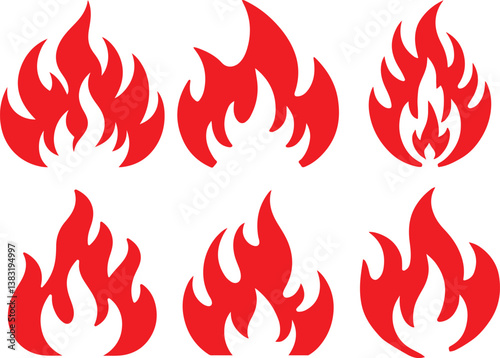 Fire icon silhouette vector set