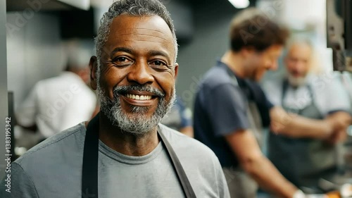 man volunteer in the kitchen, helping those in need, volunteering, charity