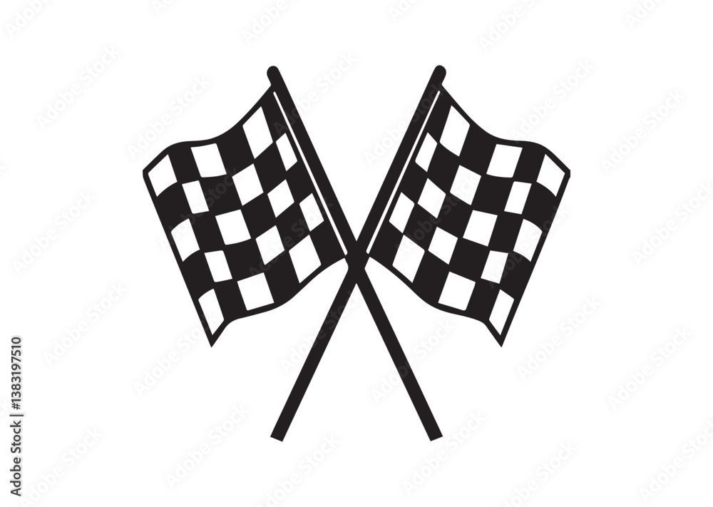 Fototapeta premium Two crossed checkered Flag NASCAR Racing flag, sports finish line flag silhouette Vector
