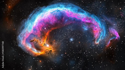 Expanding Galaxy with Clusters of Stars in Vibrant Nebula