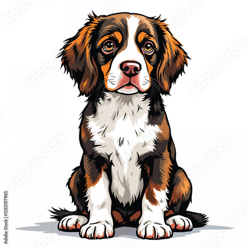 Adorable Cartoon Brittany Spaniel Puppy Vector Illustration
