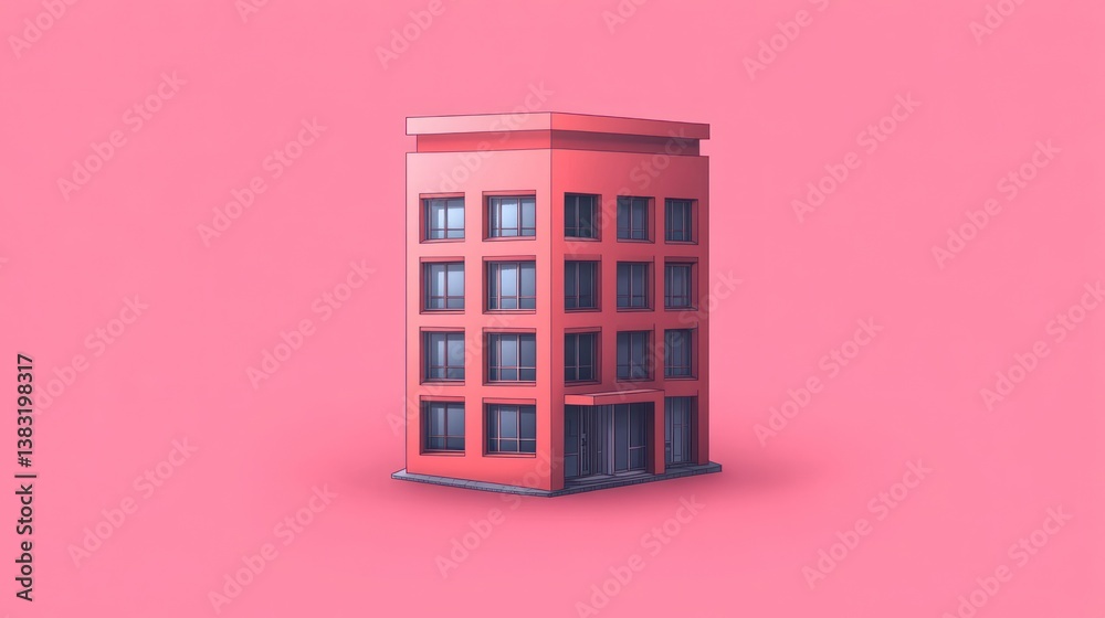 Pink building, minimalist design, studio shot, property Pink building, minimalist design, studio shot, property