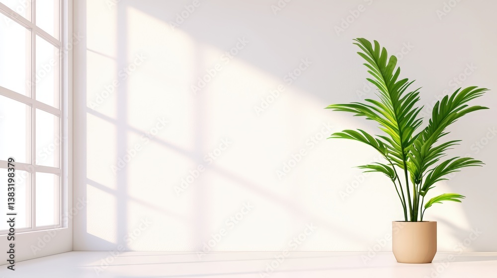 Serene Minimalist Interior Space Featuring Smooth Surfaces and a Green Plant Bathed in Natural Light,Office interior backdrop for online meetings Serene Minimalist Interior Space Featuring Smooth Surfaces and a Green Plant Bathed in Natural Light,Office interior backdrop for online meetings