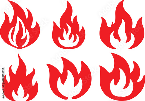 Fire icon silhouette vector set