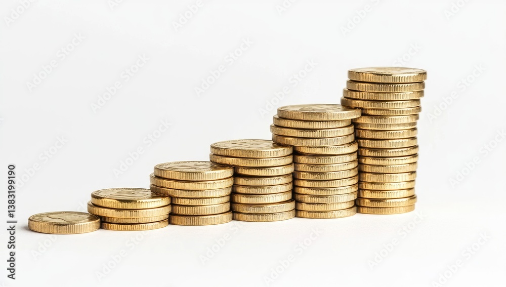 Gold coins stacked in a staircase pattern, representing growth and financial progress Gold coins stacked in a staircase pattern, representing growth and financial progress