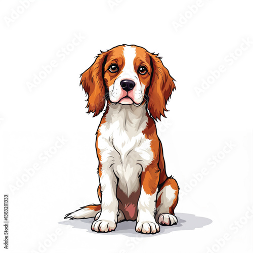 Adorable Cartoon Brittany Spaniel Puppy Vector Illustration