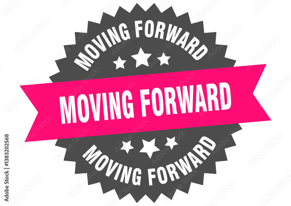 Obraz premium moving forward. moving forward round pink label isolated on transparent background