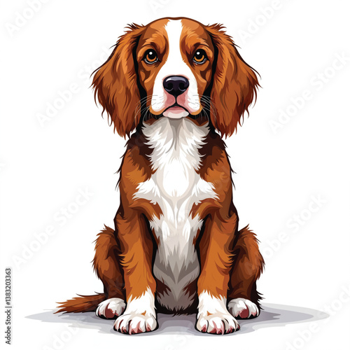 Adorable Cartoon Brittany Spaniel Puppy Vector Illustration