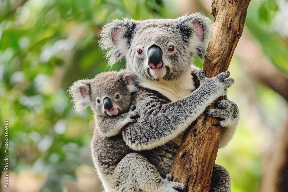Naklejka premium Koala mother and joey in tree