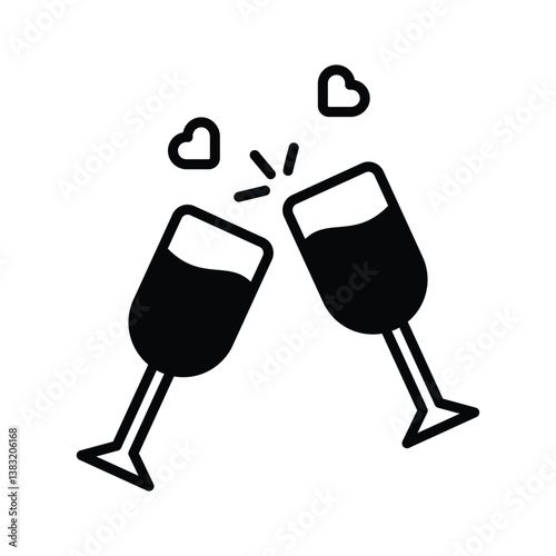An icon of love toast wine glasses in glyph style