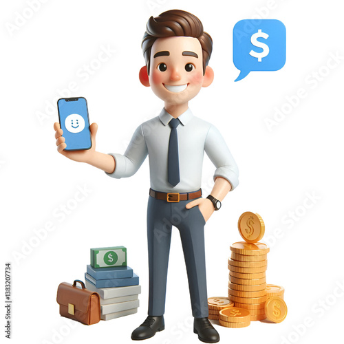 Happy smiling cartoon character business office worker man standing on white background. 3d style employee person