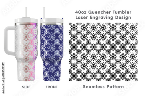 Seamless laser engraving design for 40oz tumbler. Abstract floral tileable pattern. Full tumbler wrap. Vector illustration.