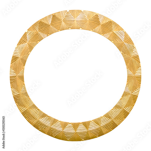Round empty isolated transparent wooden and gold gilded ornamental frame