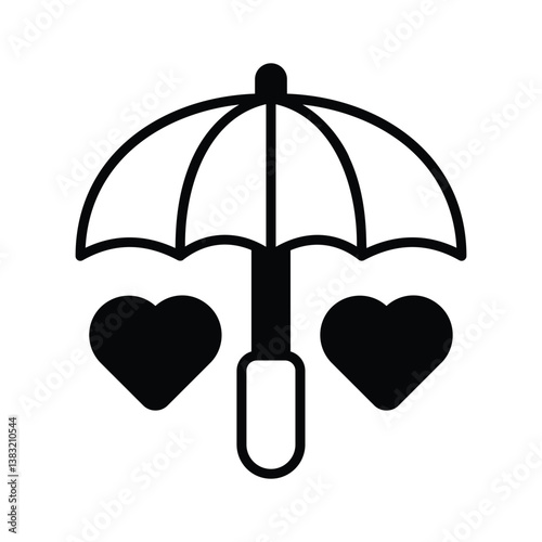 A captivating glyph style icon of rain romance umbrella with hearts