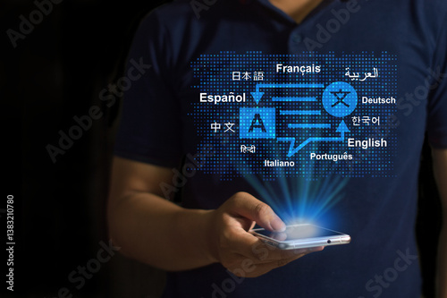 DSC_0670.4.1 Multilingual language translation technology is an automatic translation system concept. Translate on the mobile app, worldwide language conversation, speaking, and chat