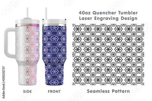Seamless laser engraving design for 40oz tumbler. Abstract floral tileable pattern. Full tumbler wrap. Vector illustration.