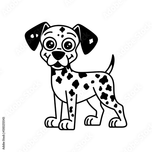Dalmatian baby dog vector in black color with white background. Baby dalmatian dog icon. Puppy. Pet.
