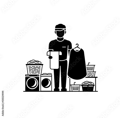 Wallpaper Mural Man doing laundery, launderer, cloth washer, icon vector in black color with white bckground.  Torontodigital.ca