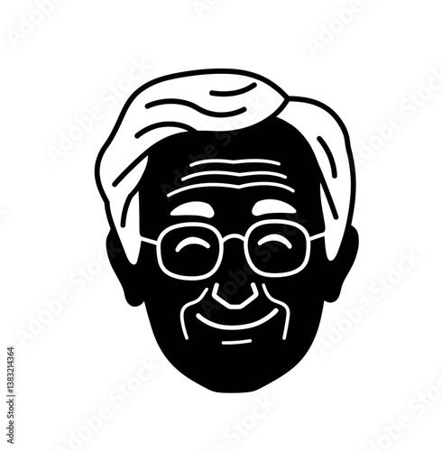 Old man face with glasses icon vector in black color with white background