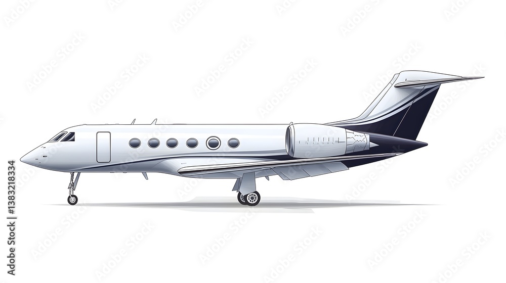 A sleek private jet airplane illustration showcases a luxurious design perfect for travel brochures and marketing materials. A sleek private jet airplane illustration showcases a luxurious design perfect for travel brochures and marketing materials.