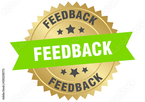 feedback. feedback round green and gold label isolated on transparent background