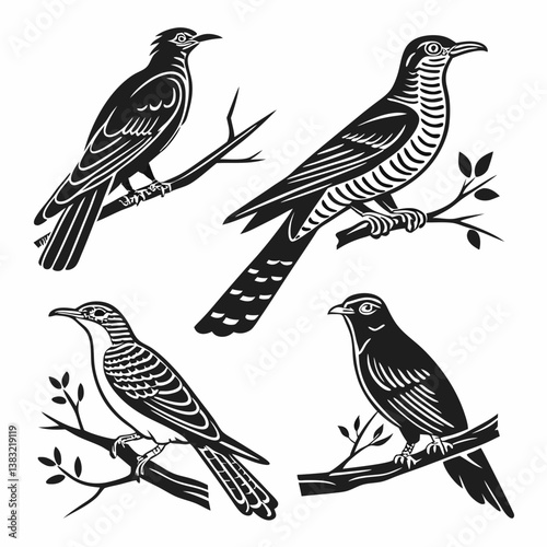 Cuckoo icon set black silhouette icon vector bundle