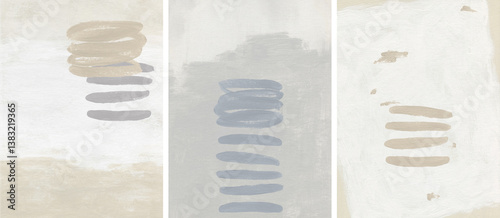Texture paint abstract background set in neutral colors. Acrylic hand painted template with shapes and brush strokes. Aesthetic painting on canvas. Contemporary minimal geometric artwork