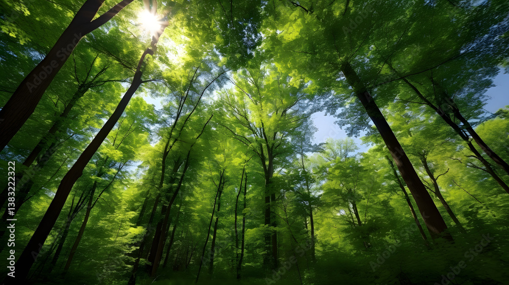 Naklejka premium A Lush Green Forest With Tall Trees