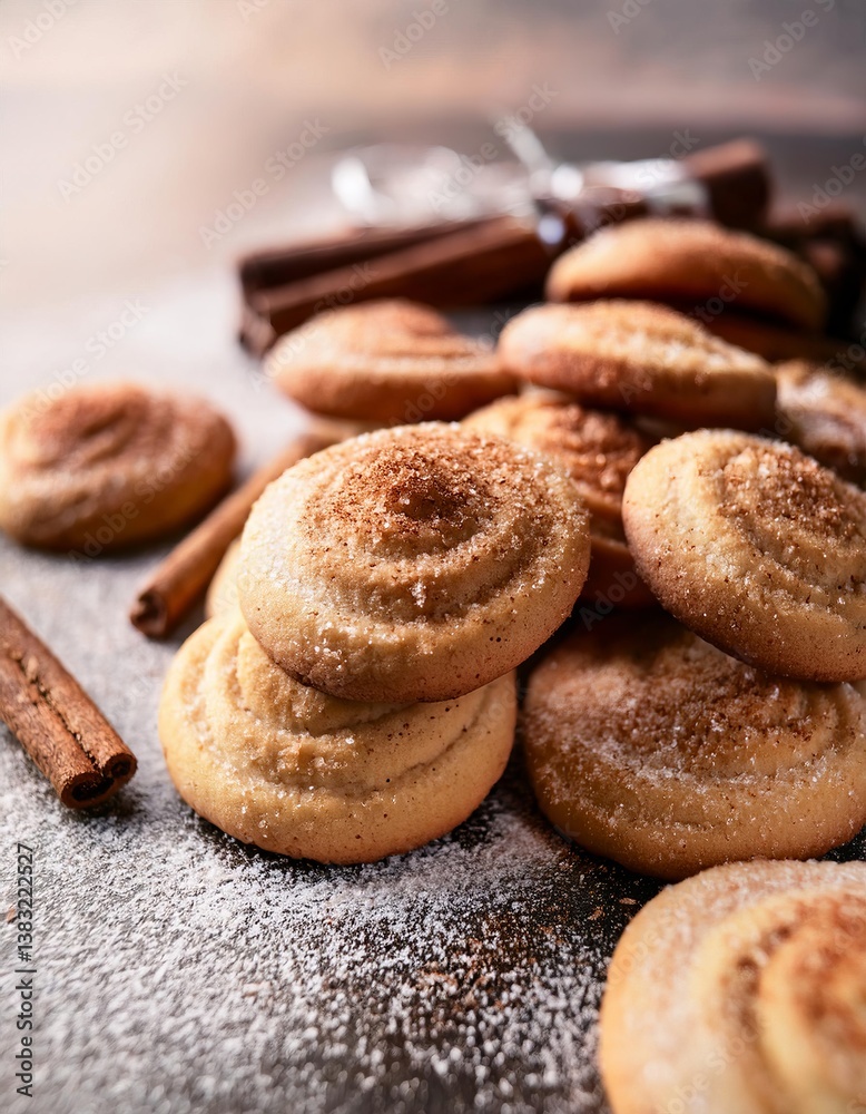 Delicious snickerdoodle cookies sprinkled with cinnamon and sugar Delicious snickerdoodle cookies sprinkled with cinnamon and sugar
