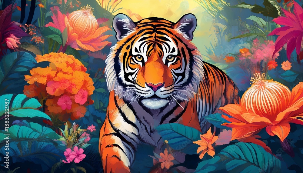 custom made wallpaper toronto digitalMajestic tiger relaxing in lush tropical jungle paradise