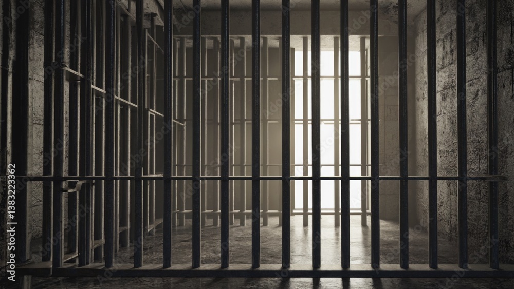 A close-up view of a jail cell with bars and a small window