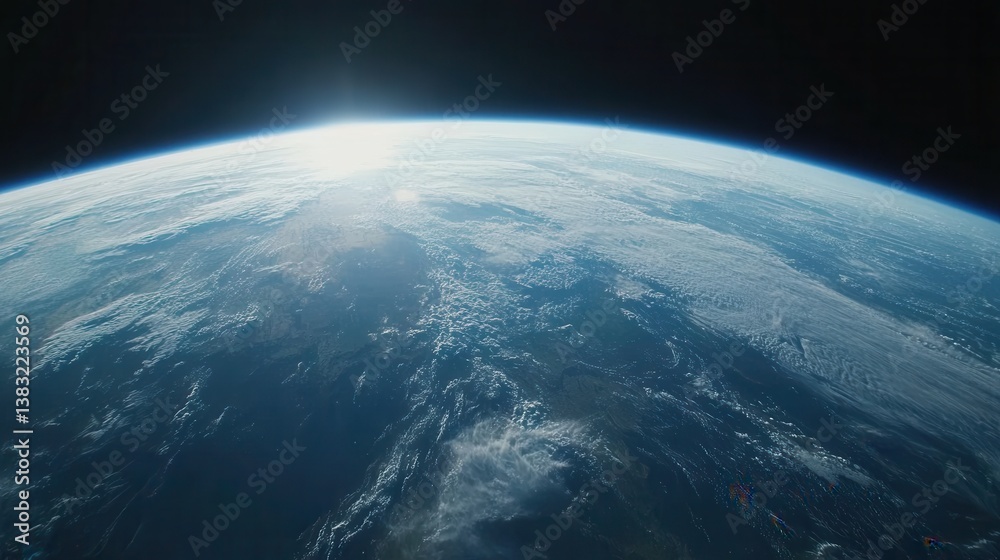 Fototapeta premium Earth from Space Captivating View of the Planet with Clouds and Sunlight Breathtaking Perspective from Orbit Horizon