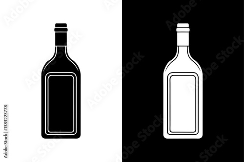 High-Quality Alcohol Bottle Silhouette Black & White Vector.