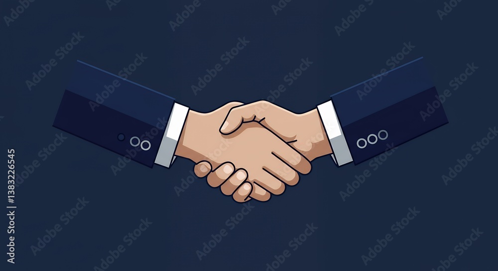 Illustration of Business Handshake Between Two People in Suits Symbolizing Partnership and Agreement Illustration of Business Handshake Between Two People in Suits Symbolizing Partnership and Agreement