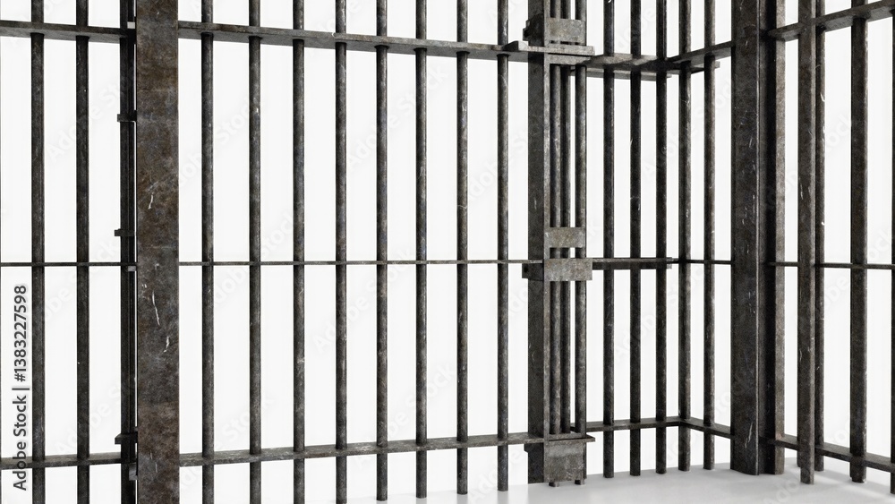 A jail cell with bars and a door A jail cell with bars and a door