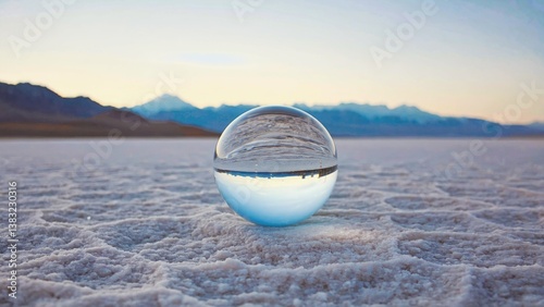 Obraz na płótnie A glass ball sits atop snow-covered ground, perfect for winter scenes or festive decorations w salonie