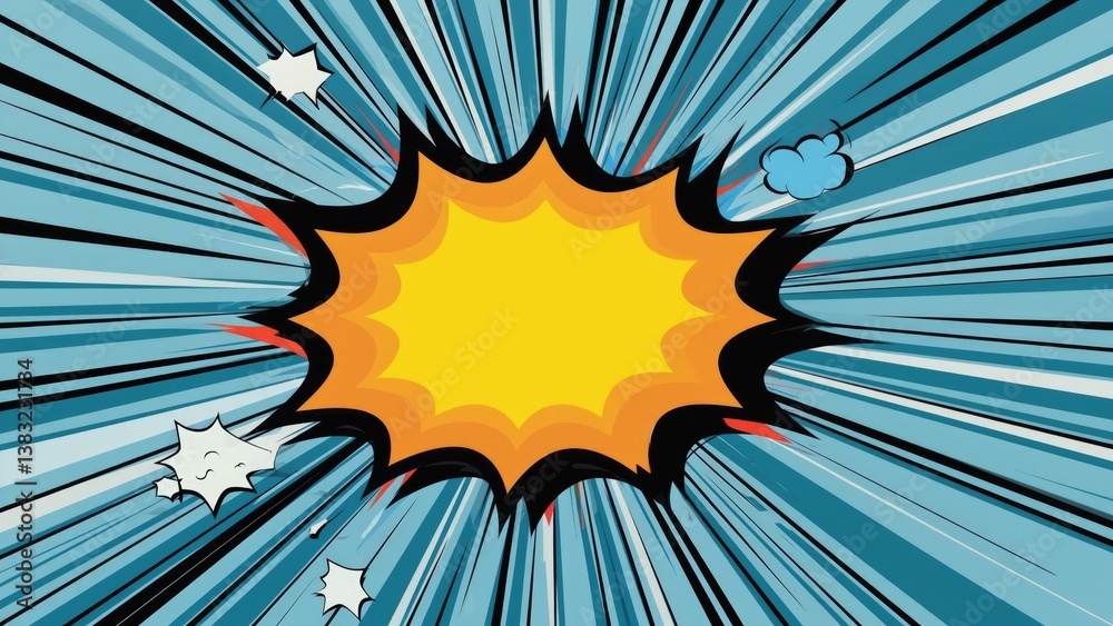 A colorful comic book page featuring a star burst effect