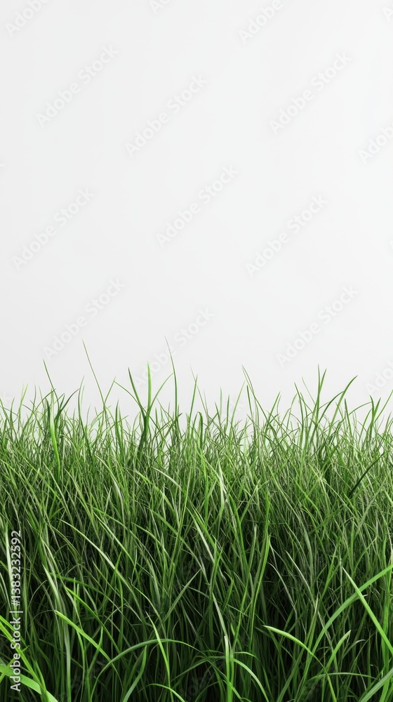 Fototapeta premium Lush Green Grass Against a Clean White Background Offering a Fresh and Natural Aesthetic for Various Design Projects and Creative Applications