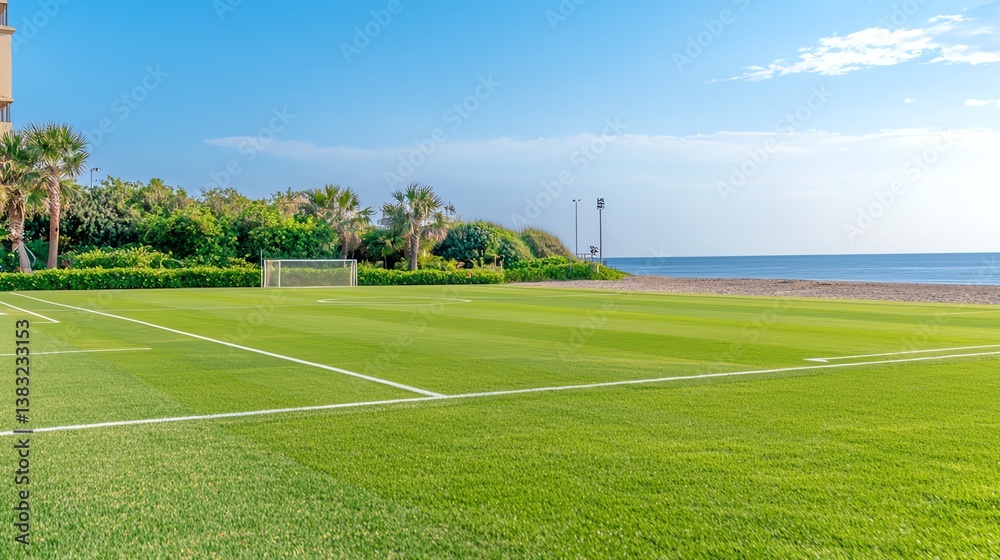 Football field, artificial turf with even stripes, in a dome stadium, with players warming up, harsh noon sun Football field, artificial turf with even stripes, in a dome stadium, with players warming up, harsh noon sun