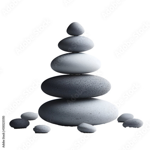 Pyramid of 3 Zen stones pebble rock white background