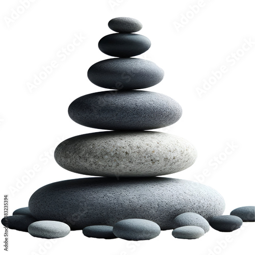 Pyramid of 3 Zen stones pebble rock white background